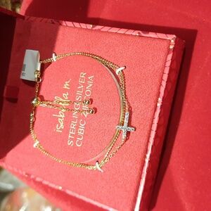 NWT GENUINE SOLID 14K YELLOW GOLD OVER STERLING SILVER CZ CROSS BOLO BRACELET